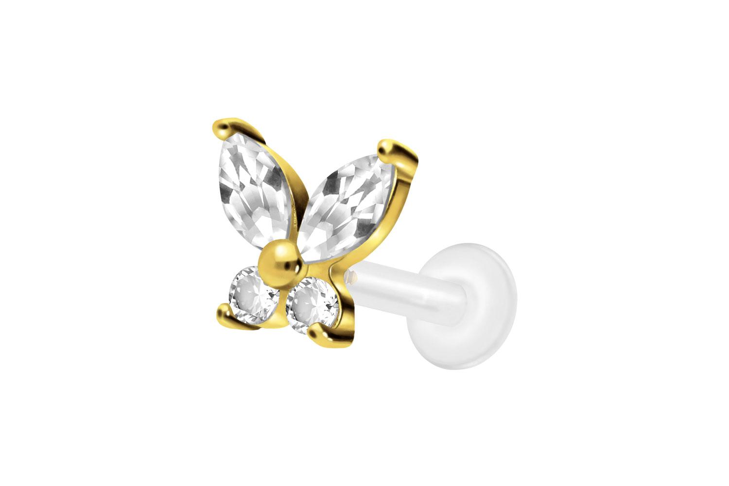 PTFE Labret Piercing mit Innengewinde + Titan-Aufsatz KRISTALLSCHMETTERLING